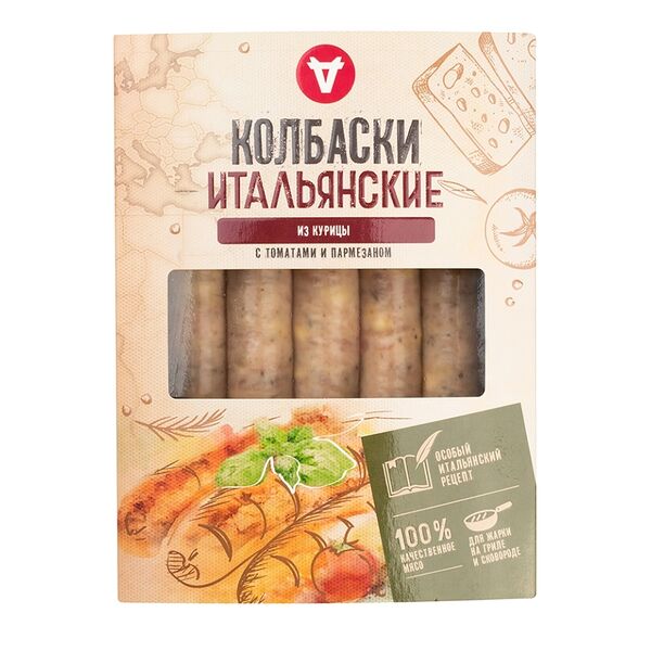Колбаски из курицы с томатами и пармезаном Итальянские Агроальянс МТ 350г, Россия