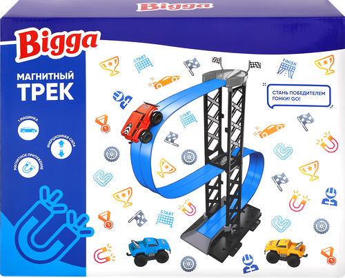 Набор игровой Bigga магнитный трек, с инерцерционной машинкой, 13 предметов