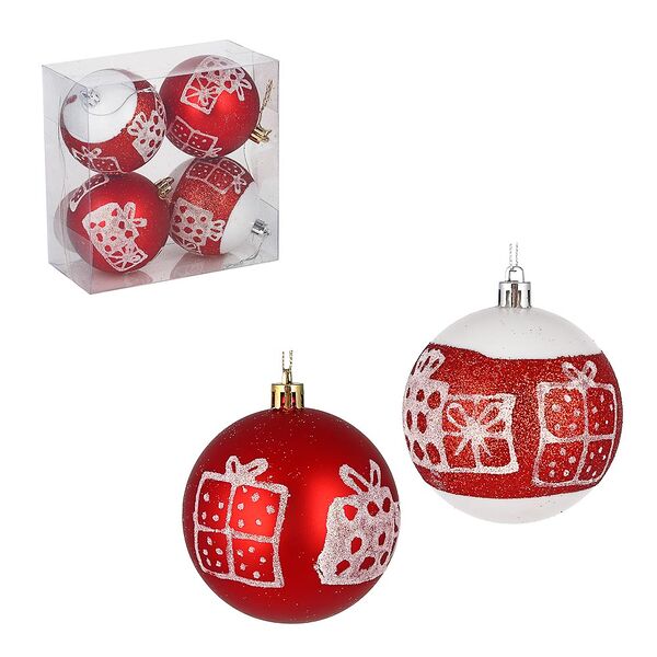 Сноу бум набор шаров с рисунком 4шт 8см, красный с белым, пластик