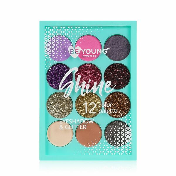 Палетка теней и глиттеров для век BeYoung Shine 01, 12 оттенков, 10 г