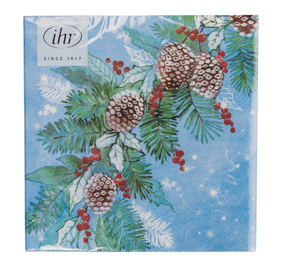 

Салфетки бумажные Ihr Frosted Pine, голубые, 33х33 см 3-слойные 20 шт, Германия