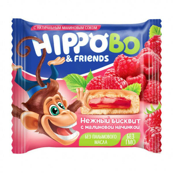Пирожное Hippo Bo & friends бисквитное малиновой начинкой