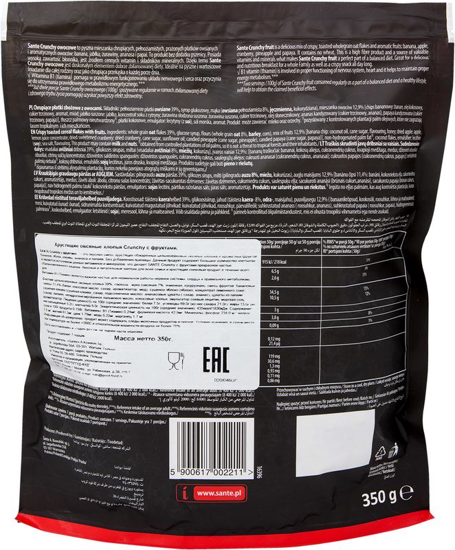 

Хлопья овсяные Sante Crunchy с фруктами 350 г