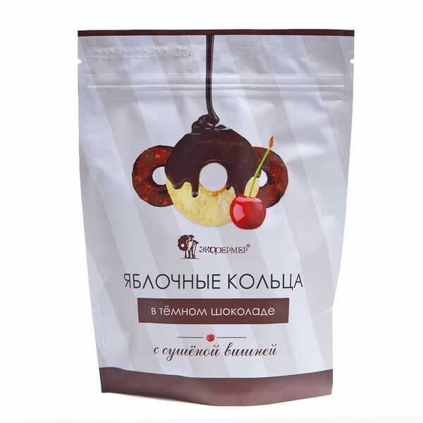 Кольца яблочные Экофермер в тёмном шоколаде с вишней, 100г