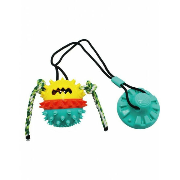 №1 Интерактивная игрушка для собак Тяни-кусай на одной присоске 71 см шипованный мяч с веревкой жетлый