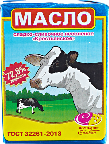 

Масло сладкосливочное Семкин Крестьянское несоленое 72,5% высший сорт, без змж 180 г