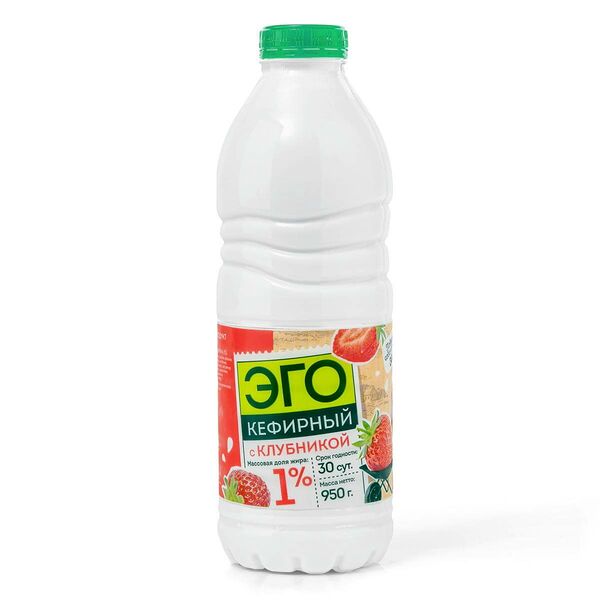 Кефирный напиток Эго с клубникой 1%, пластиковая бутылка