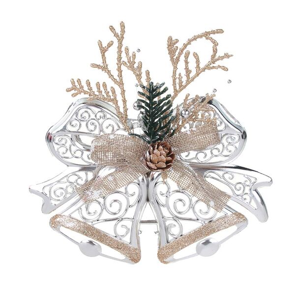 Сноу бум украшение декоративное в виде колокольчиков, пластик, 14х18см, цвет серебряный