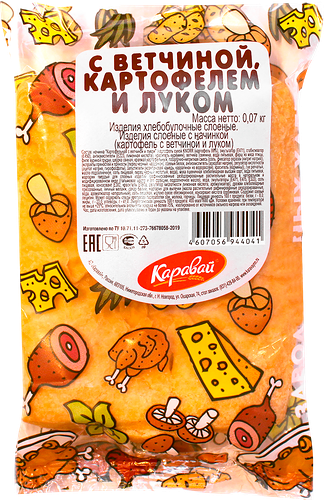 Слойка Каравай с ветчиной, картофелем и луком, 70г
