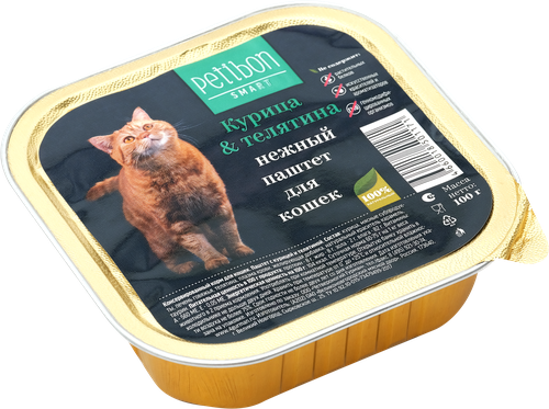 

Корм для кошек Нежный паштет Petibon Smart Курица и телятина 100 г