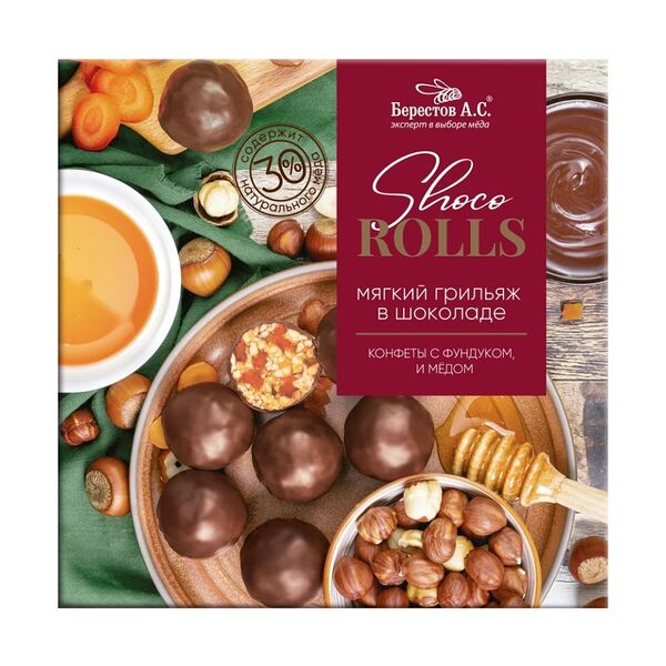 Конфеты Galagancha Shoco Rolls с фундуком, цукатами моркови и медом в шоколадной глазури