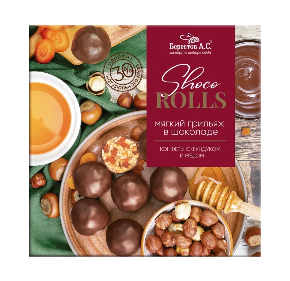 

Конфеты Galagancha Shoco Rolls с фундуком, цукатами моркови и медом в шоколадной глазури 135 г
