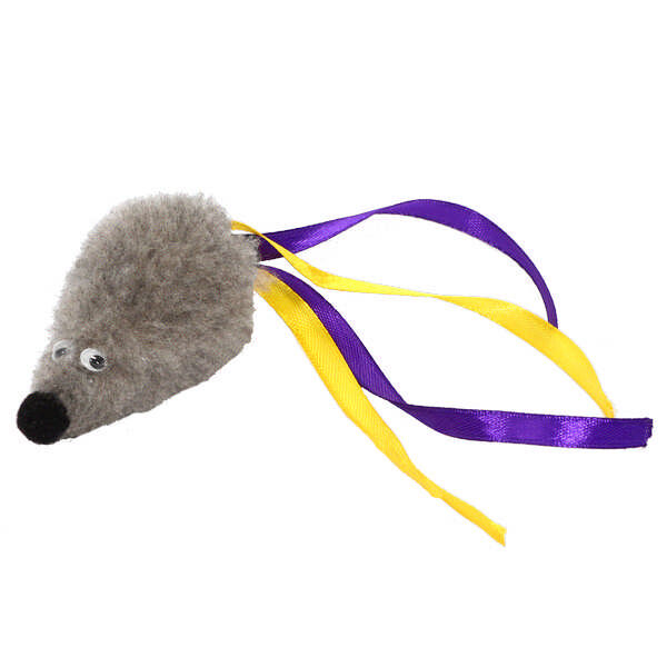 Игрушка Мышь с мятой серый мех с хвостом из лент GoSi этикетка кружок