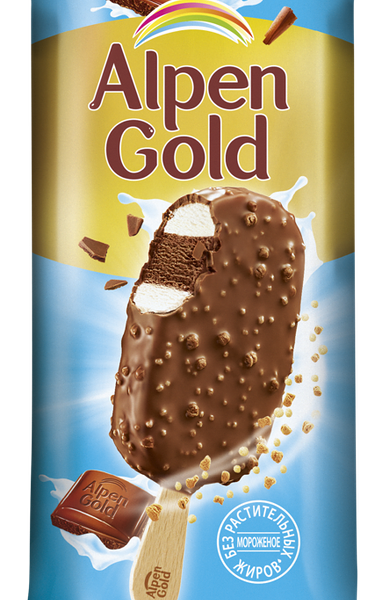 Мороженое сливочное эскимо Alpen Gold с молочным шоколадом и хрустящим рисом двухслойное