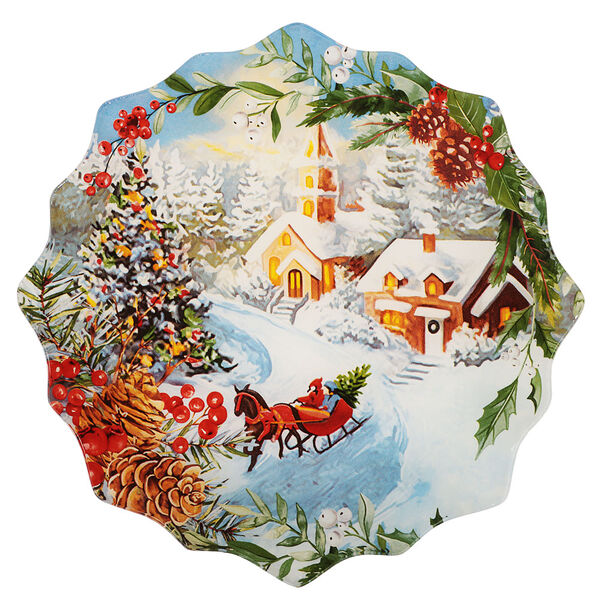 Зимний пейзаж блюдо круглое, 20 см, стекло