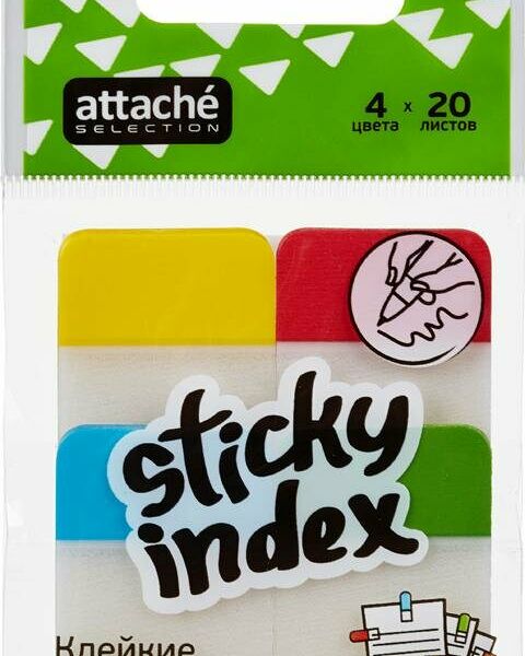Клейкие закладки пласт. 4цв.по 20л. 38ммх25 Attache Selection