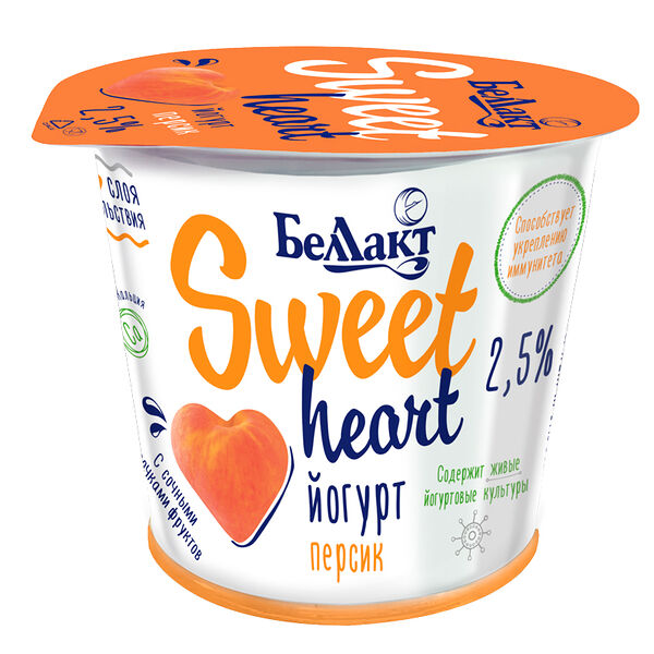 Йогурт Беллакт Sweet Heart Персик жир 2,5% п/ст 150г
