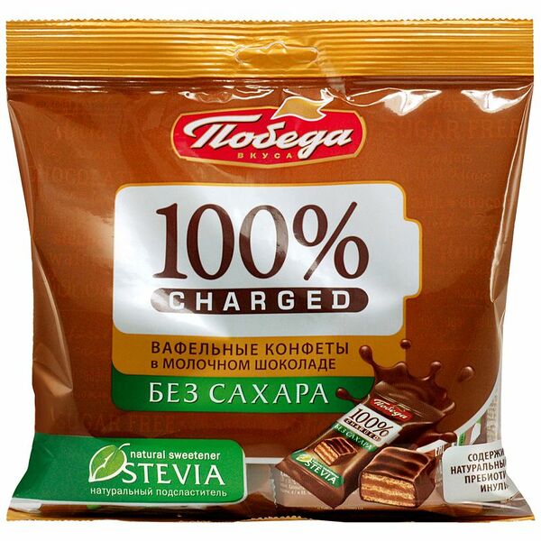 Конфеты вафельные ПОБЕДА ВКУСА Charged в молочном шоколаде без сахара