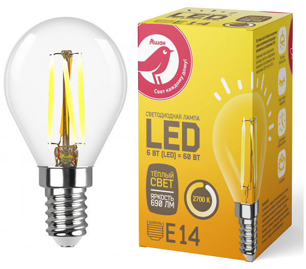 LED-Лампа АШАН Красная птица E14 6-60W
