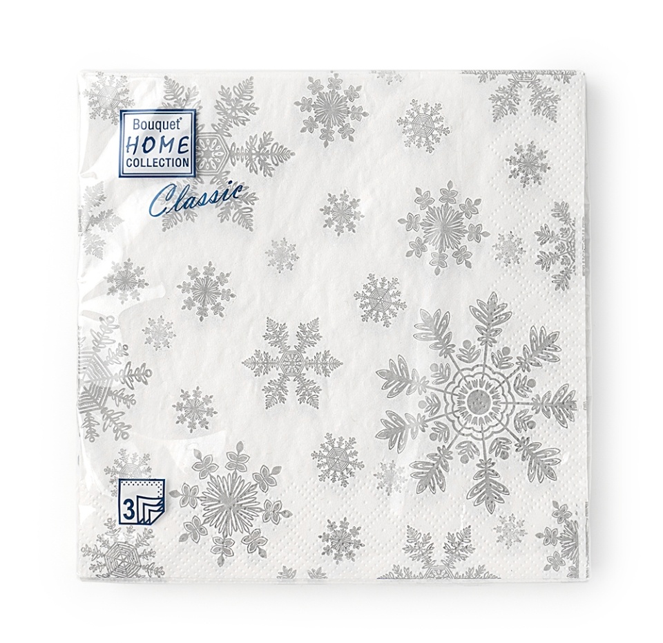 

Салфетки бумажные Home Collection Серебрянные снежинки 3сл, 33x33см, 20шт., Россия