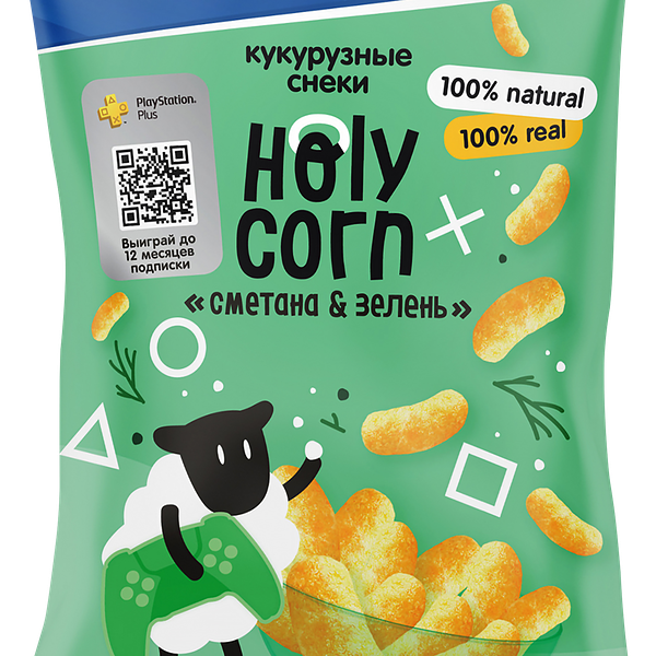 Снеки кукурузные HOLY CORN со вкусом сметаны и зелени, 50г