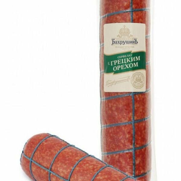 Сервелат БахрушинЪ с грецким орехом (0,8-1 кг), 1 упаковка ~1 кг