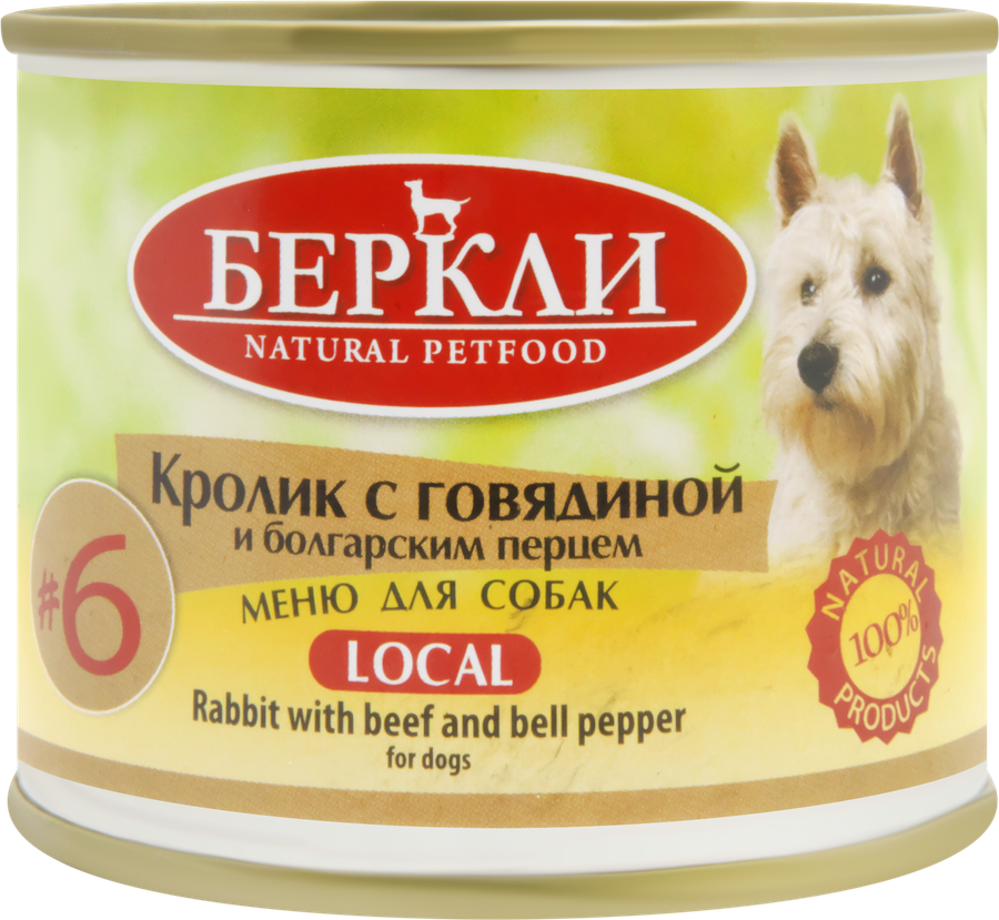 

Корм консервированный для собак БЕРКЛИ №6 Кролик с говядиной и болгарским перцем