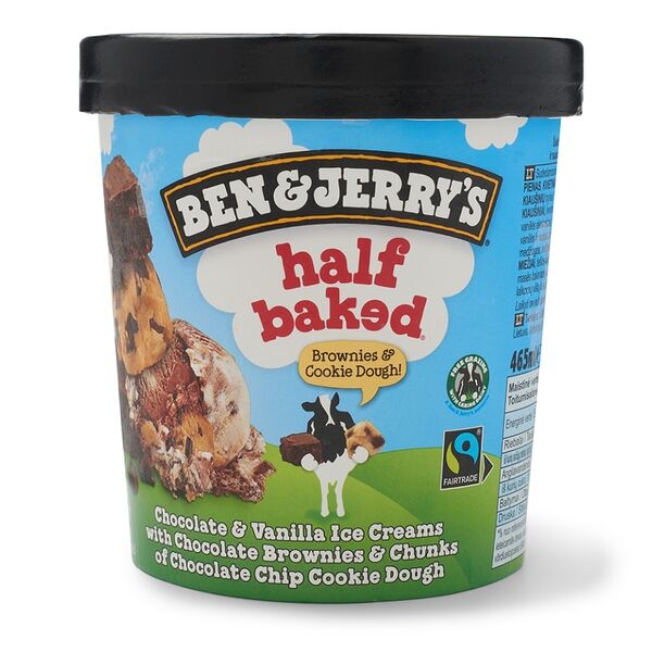 Мороженое Ben & Jerry's Half Baked шоколадно-ванильное с шоколадной крошкой из теста для печенья и кусочками брауни 406 г
