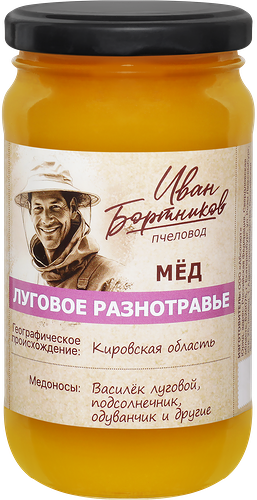 Мед цветочный ПЧЕЛОВОД ИВАН БОРТНИКОВ Луговое разнотравье, 500г