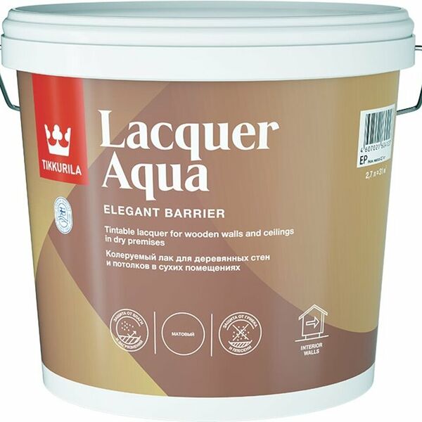 Лак для стен/потолков Tikkurila Lacquer Aqua прозрачный матовый 2,7 л
