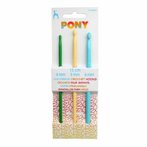 44350 Крючки вязальные детские 4,00 /5,00 /6,00 мм/ 15 см, пластик, цветные, 3 шт PONY