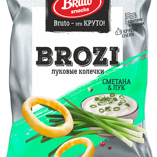 Снеки пшенично-картофельные BROZI Луковые колечки со вкусом сметаны и лука, 40г