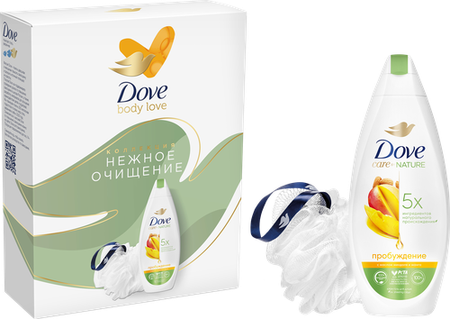 

Набор подарочный женский Dove Нежное очищение: крем-гель для душа Манго и миндаль 250 мл, мочалка