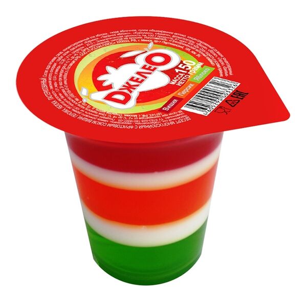 Десерт многослойный Джелео с фруктовым соком вишни, персика, яблока