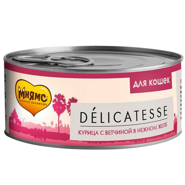 Мнямс консервы для кошек (кусочки в желе) Курица и ветчина