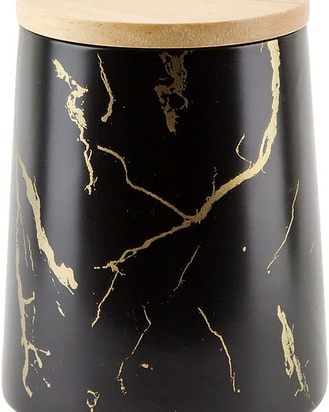 Банка для сыпучих продуктов Nouvelle Home Черный мрамор с бамбуковой крышкой 10.5*14см 720мл