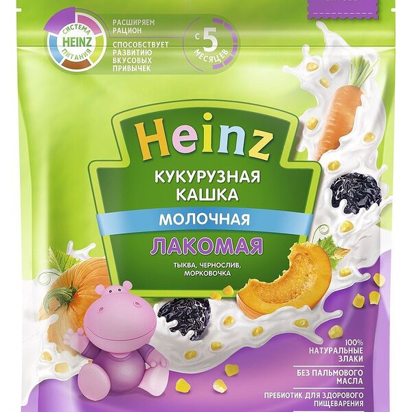 Каша кукуруза молочная Heinz Лакомая Тыква, чернослив, морковочка, с 5 месяцев