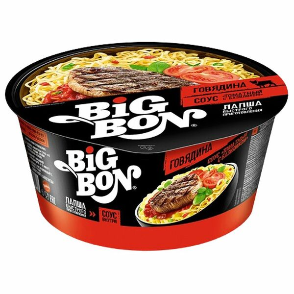 Лапша Big Bon говядина + соус томатный с базиликом 85г