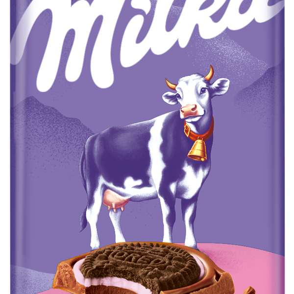 Шоколад молочный Milka с круглым печеньем Oreo с начинкой со вкусом клубники, 92 г
