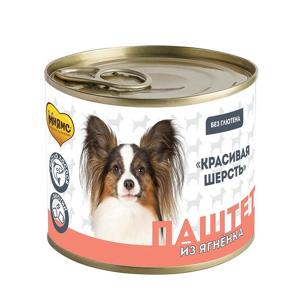 Корм для собак МНЯМС Красивая шерсть паштет из ягненка банка