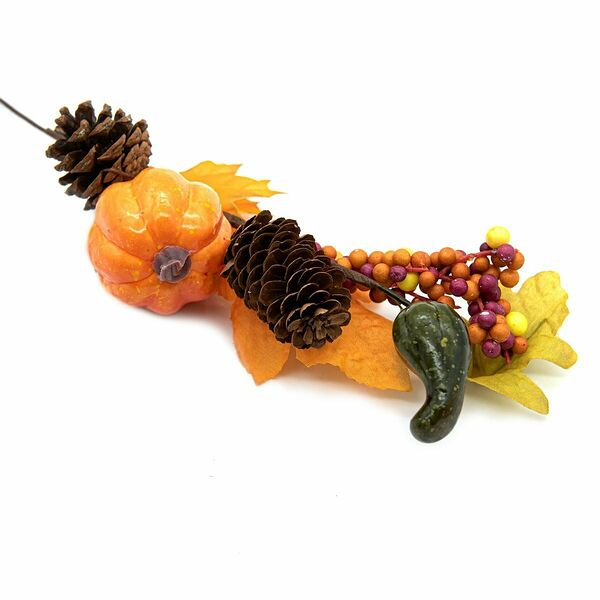 28641A Ветка осенняя с тыквой и шишками, 30см