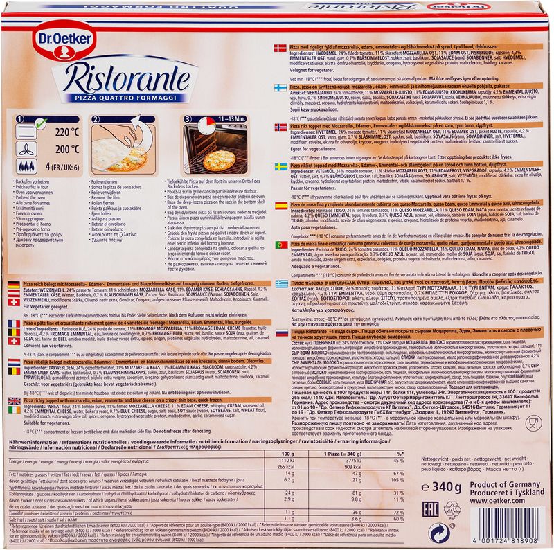 

Пицца Dr.Oetker Ristorante 4 сыра, 340 г