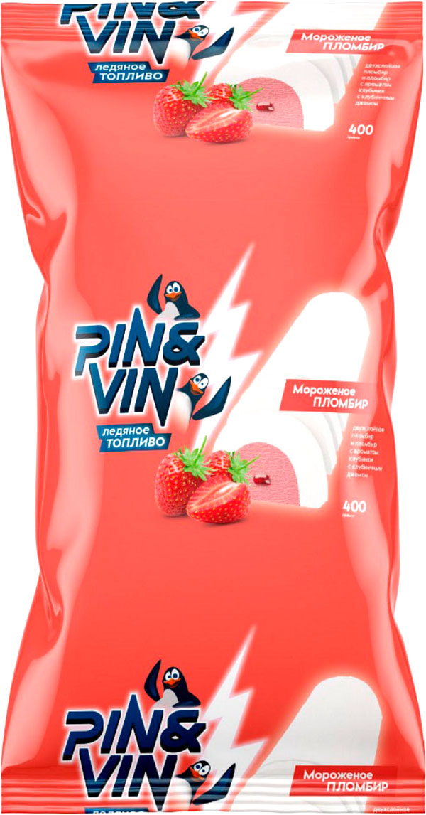 

Мороженое Pin&Vin двухслойное пломбир клубника 12% 400 г