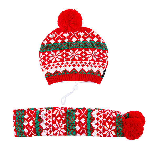 Шарф и шапка для собак комплект красно-зеленый S