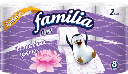 

Туалетная бумага Familia Plus Волшебный цветок двухслойная 8 рулонов