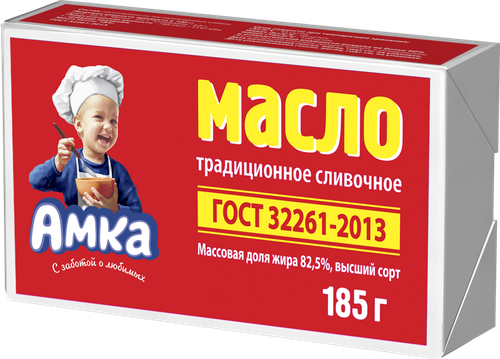 

Масло сливочное АМКА Традиционное 82,5% высший сорт, без змж, 185г