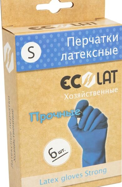 Перчатки EcoLat Хозяйственные латексные синие размер S 6шт