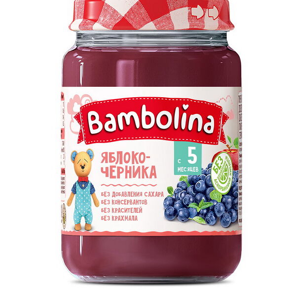 Пюре Бамболина Яблоко-Черника пюре 190г ДП BAMBOLINA