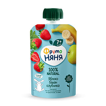 Десерт ФрутоНяня яблоко-банан-клубника с 7 месяцев, 90 г