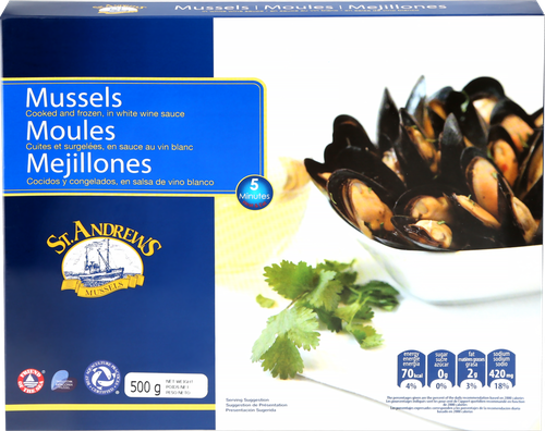 

Мидии варено-мороженые St.Andrews в винном соусе, в створках 50–70 500 г